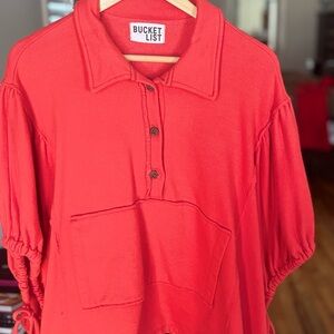 BUCKETLIST Women's Vibrant Red Button Down Shirt